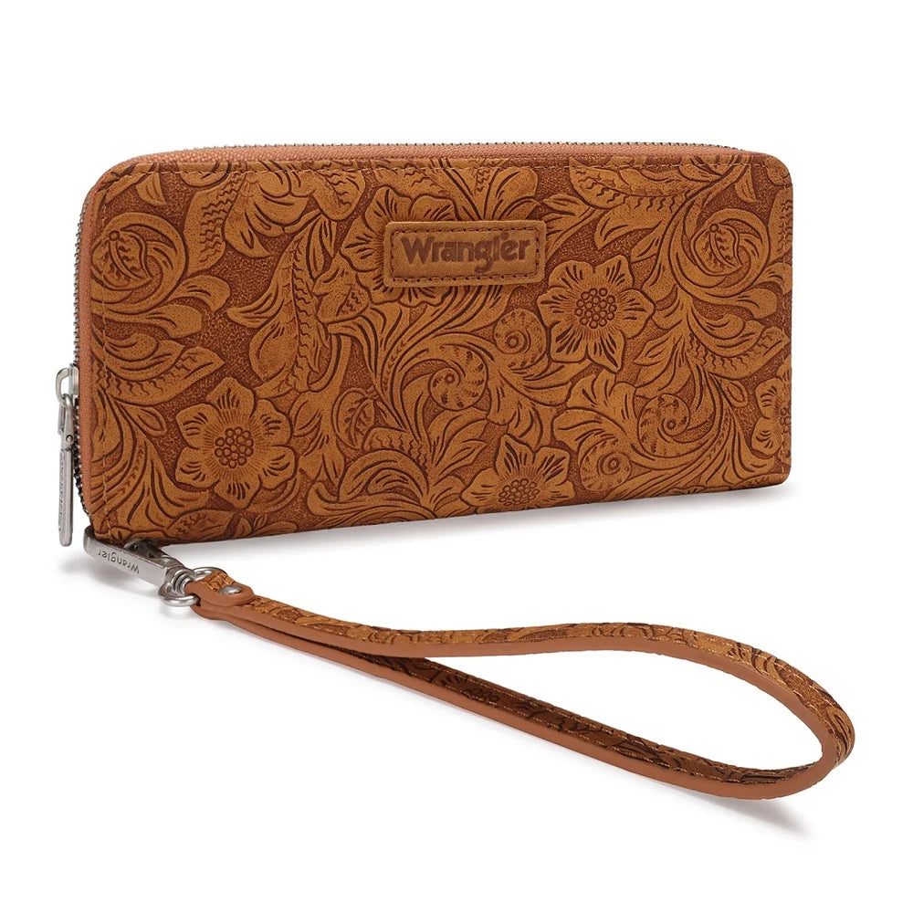 Wrangler Floral Tooled Wristlet RFID Wallet