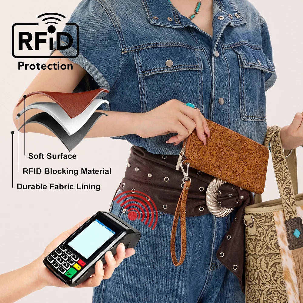 Wrangler Floral Tooled Wristlet RFID Wallet