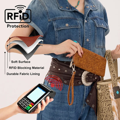 Wrangler Floral Tooled Wristlet RFID Wallet