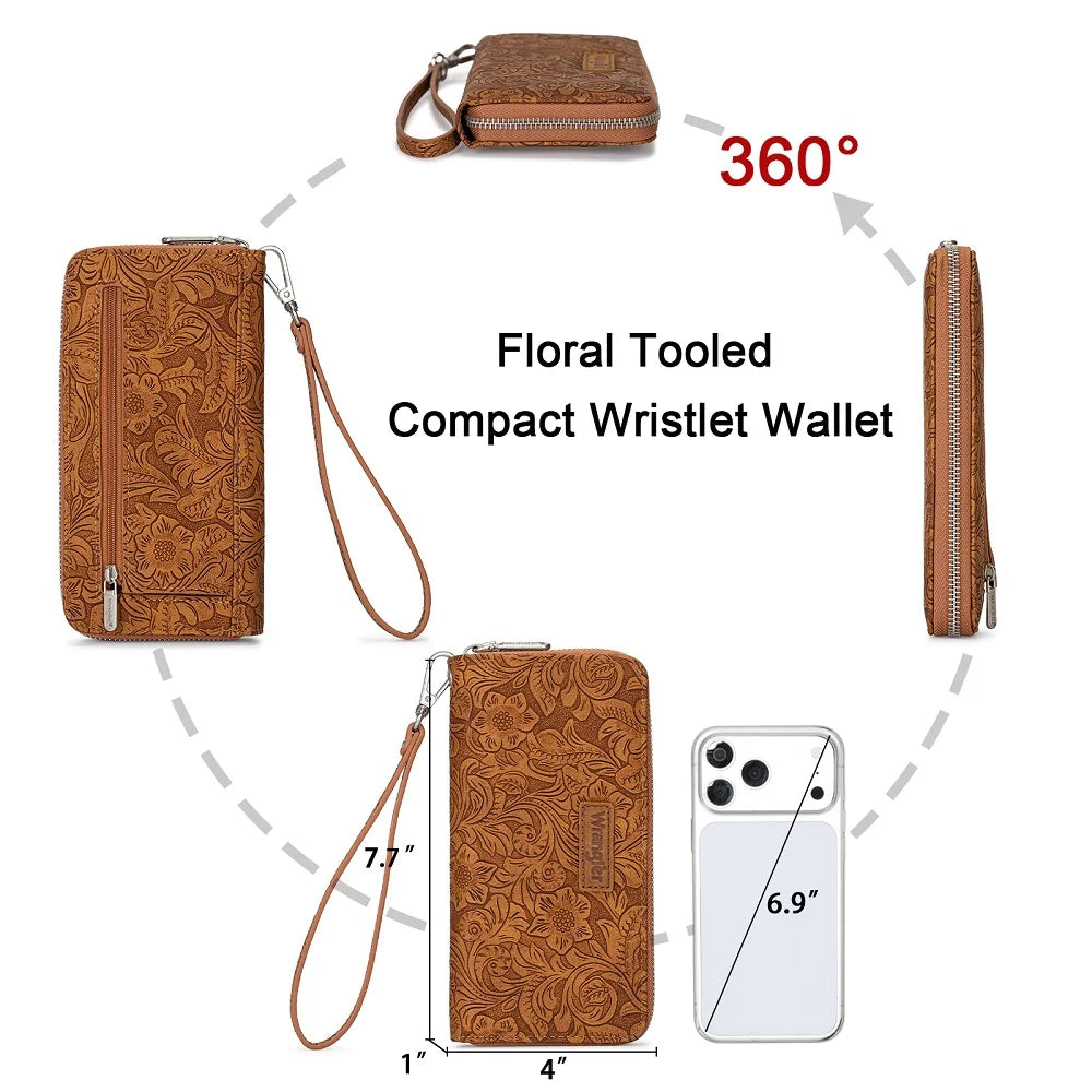 Wrangler Floral Tooled Wristlet RFID Wallet