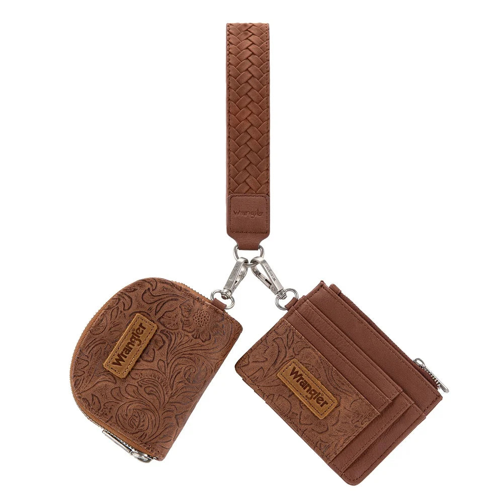 Wrangler Floral Tooled 2‑Piece RFID Wallet Set