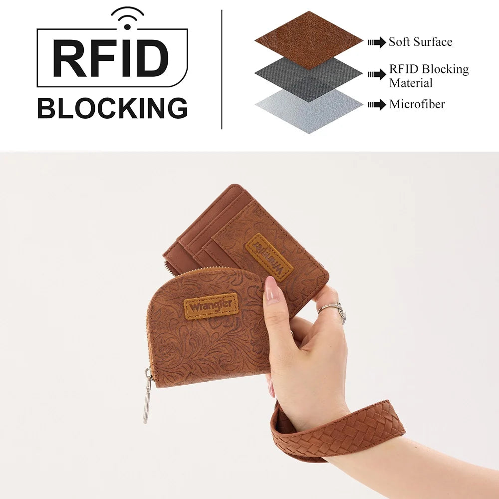 Wrangler Floral Tooled 2‑Piece RFID Wallet Set