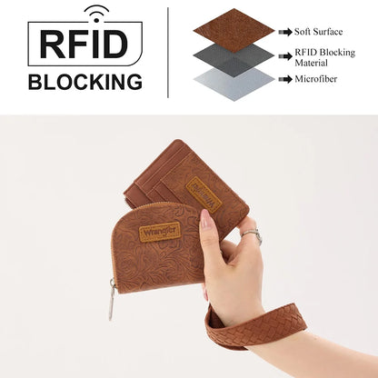 Wrangler Floral Tooled 2‑Piece RFID Wallet Set