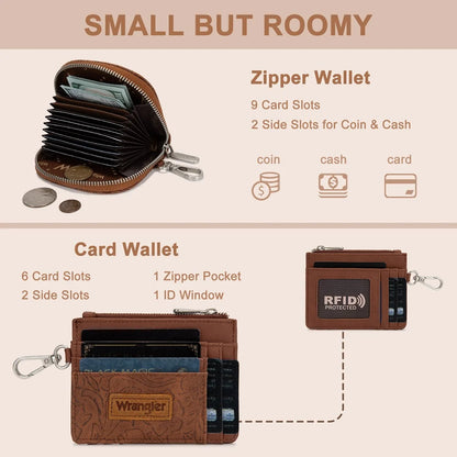 Wrangler Floral Tooled 2‑Piece RFID Wallet Set