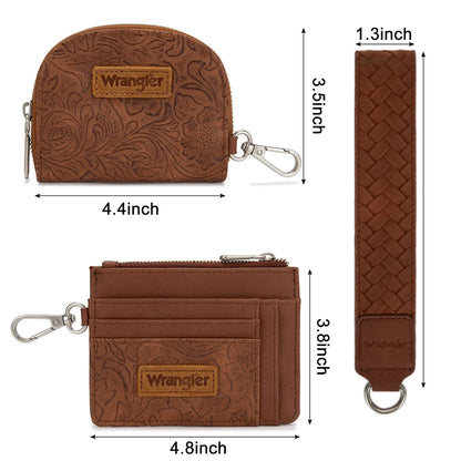 Wrangler Floral Tooled 2‑Piece RFID Wallet Set