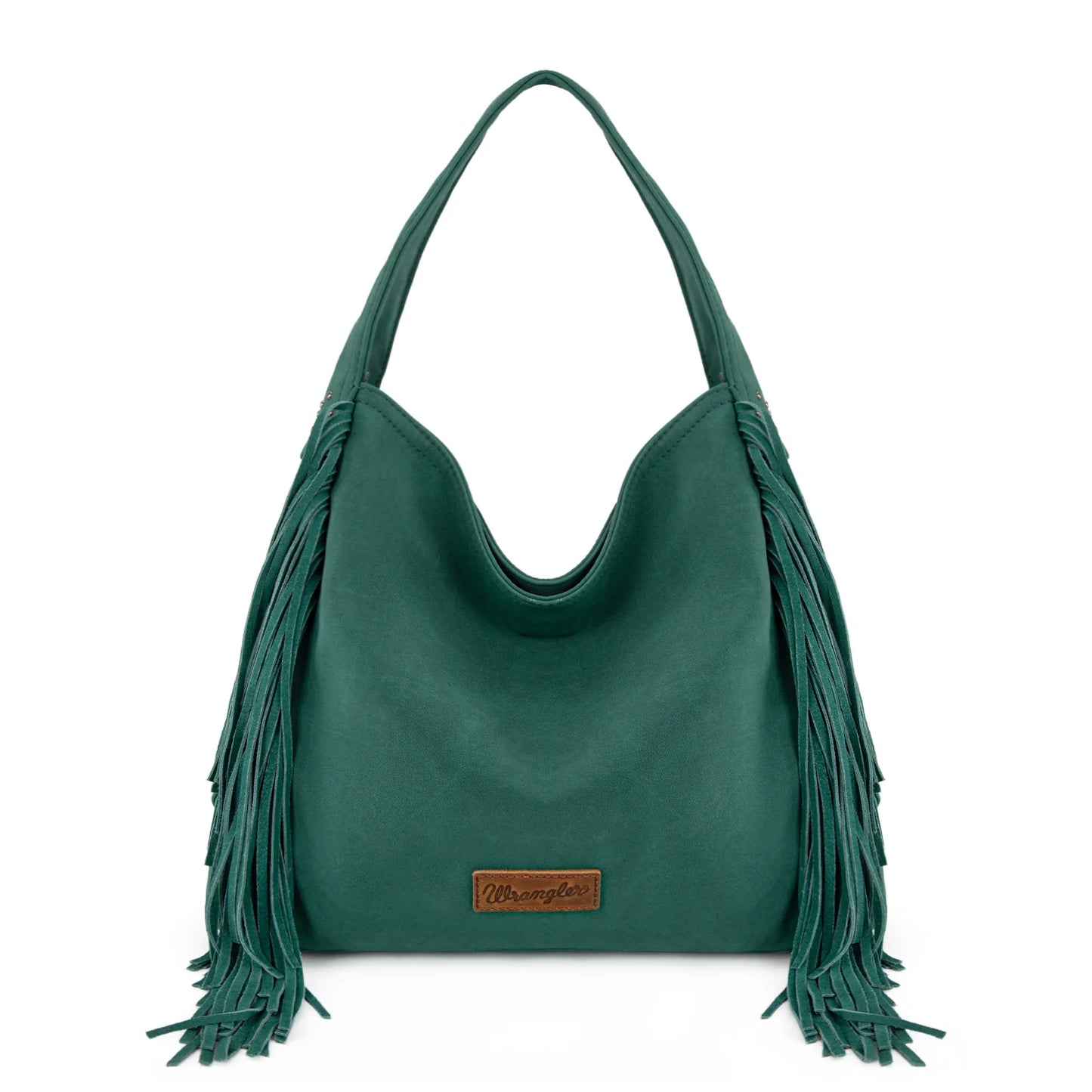 Montana West Wrangler Fringe Studded Hobo Bag- Brown