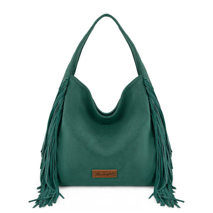 Montana West Wrangler Fringe Studded Hobo Bag- Brown