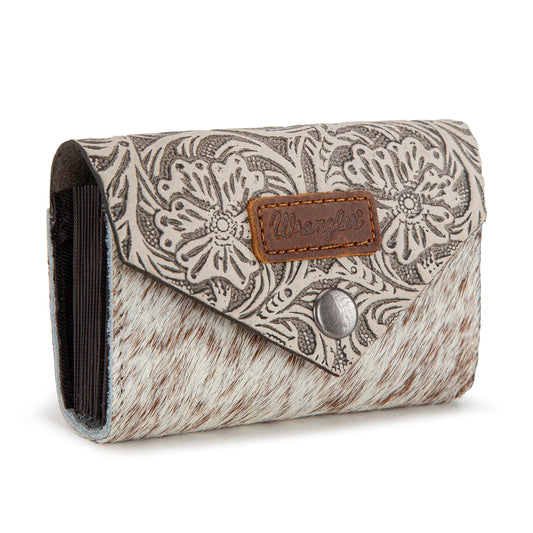 Montana West Wrangler Genuine Hair-On Cowhide Floral Tooled Card Holder weis-western-wear