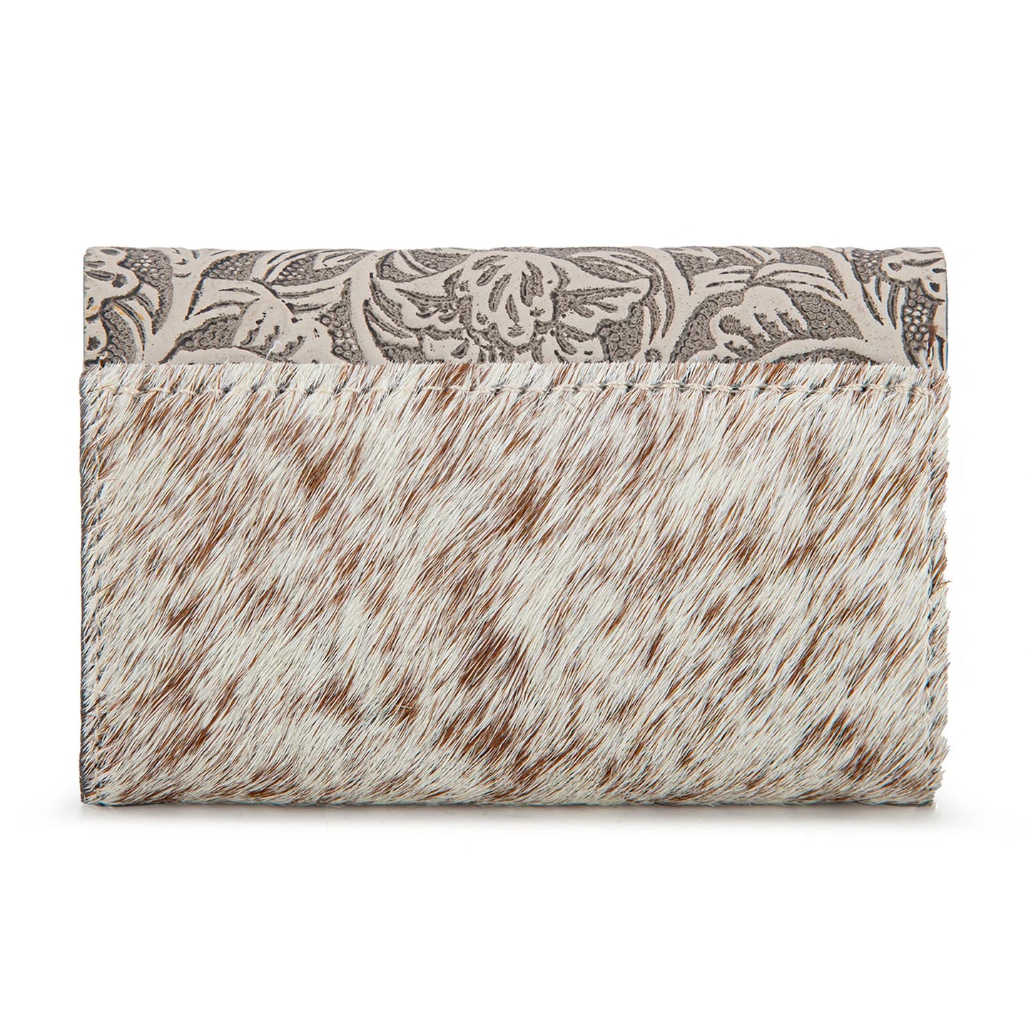 Montana West Wrangler Genuine Hair-On Cowhide Floral Tooled Card Holder weis-western-wear