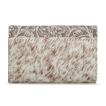 Montana West Wrangler Genuine Hair-On Cowhide Floral Tooled Card Holder weis-western-wear