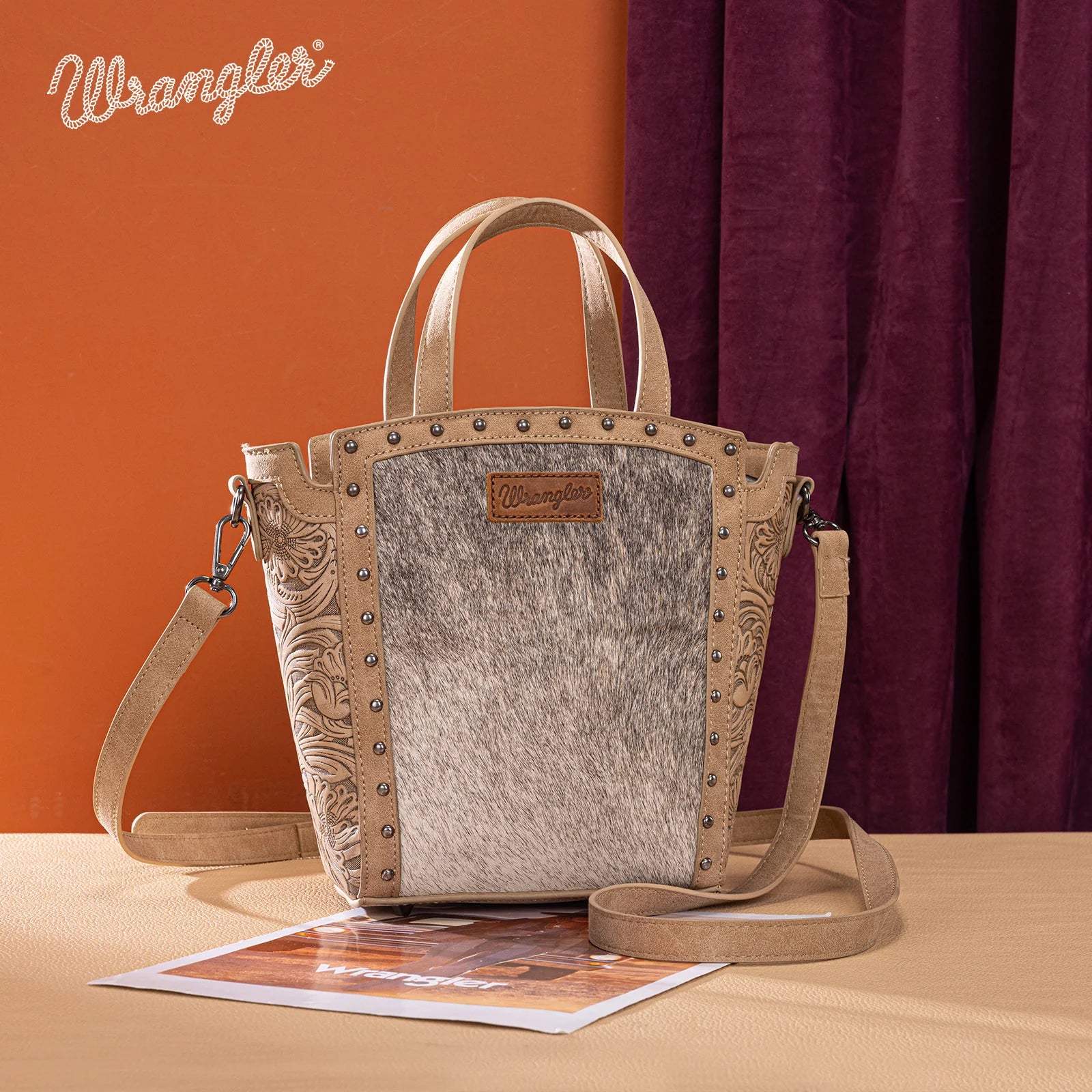 Wrangler Genuine Hair-On Cowhide Tote/Crossbody - Tan weis-western-wear
