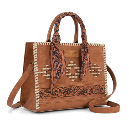 Wrangler Whipstitch Aztec Satchel/Crossbody with Scarf Handle
