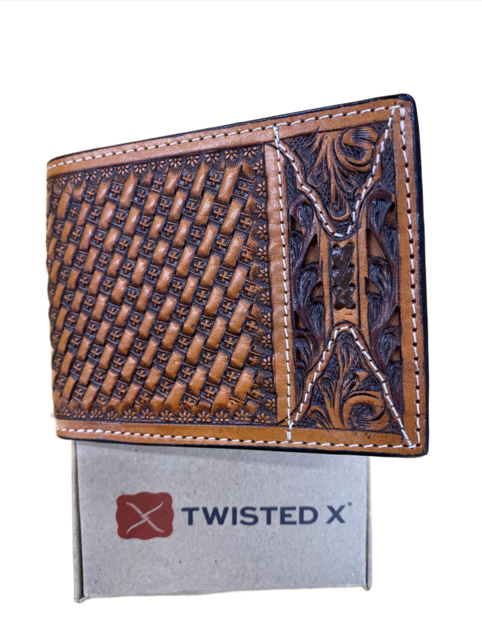 Twisted X Bifold Wallet - Brown Pebbled Genuine Leather With Multiple Card Slots