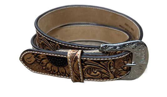 Western Fashion Accessories Ranger Belt Company Tooled Sunflower Floral Belt WB663
