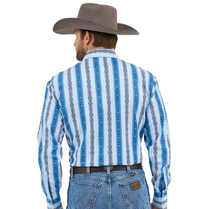 Wrangler Mens Checotah Long Sleeve Classic Fit Western Shirt Sea Salt Blue