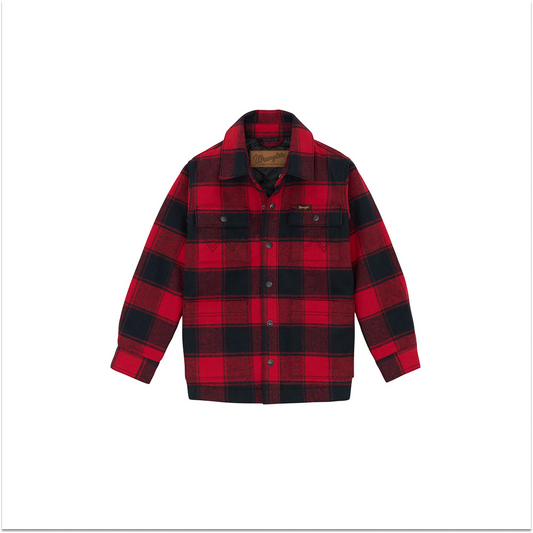 Wrangler Boy's Flannel Shirt Jacket Quilted Lined Red Buffalo weis-western-wear