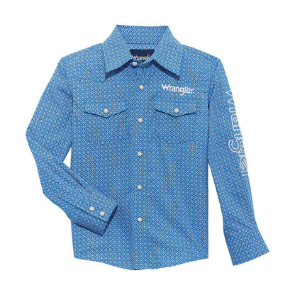 Wrangler Boy's Logo Long Sleeve Shirt- Blue