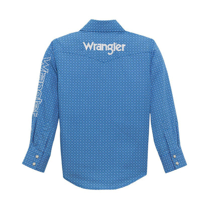 Wrangler Boy's Logo Long Sleeve Shirt- Blue