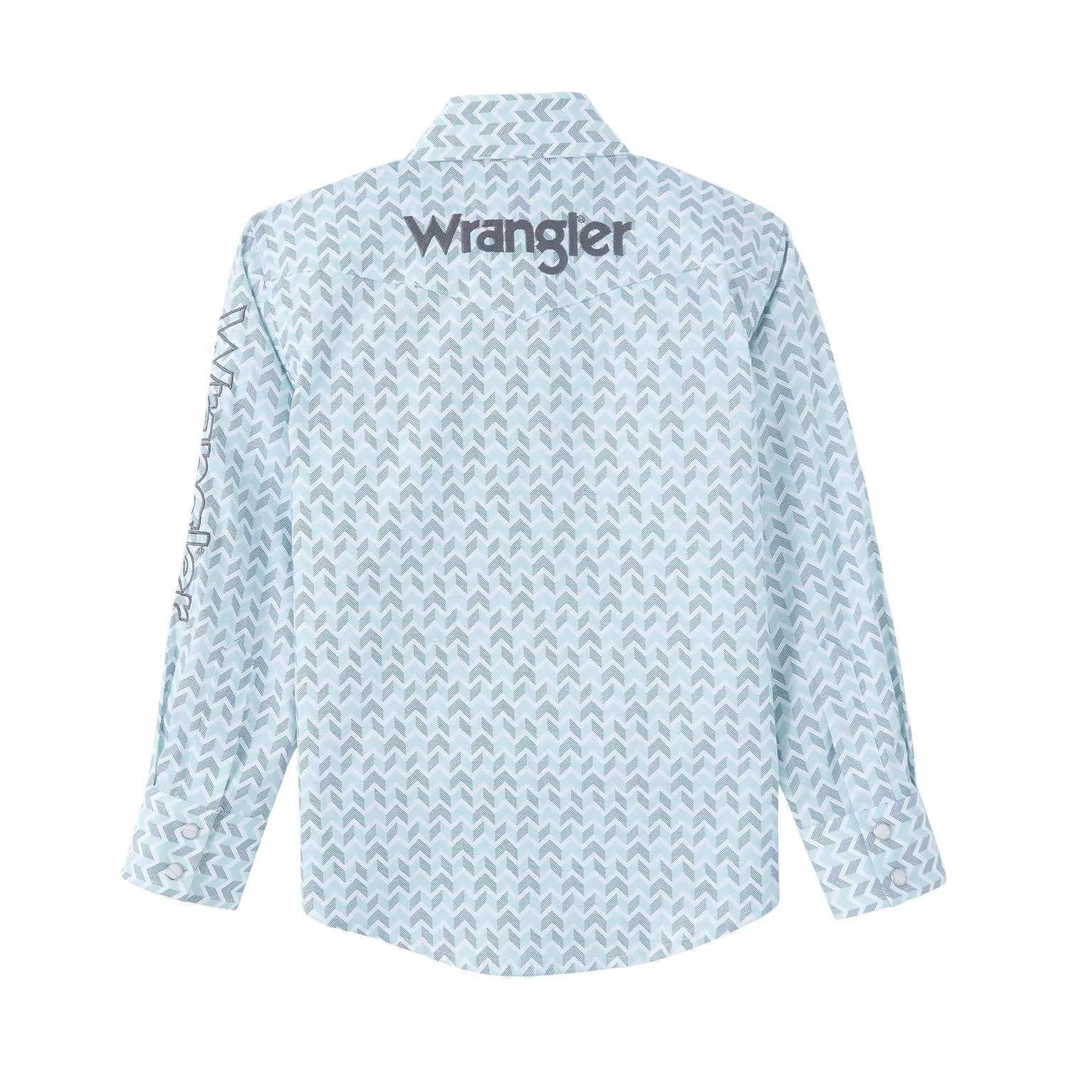 Wrangler Boy's Western Shirt In Aqua/Grey Print, Wrangler Down Sleeve/ Chest Pocket 112346230 - wrangler