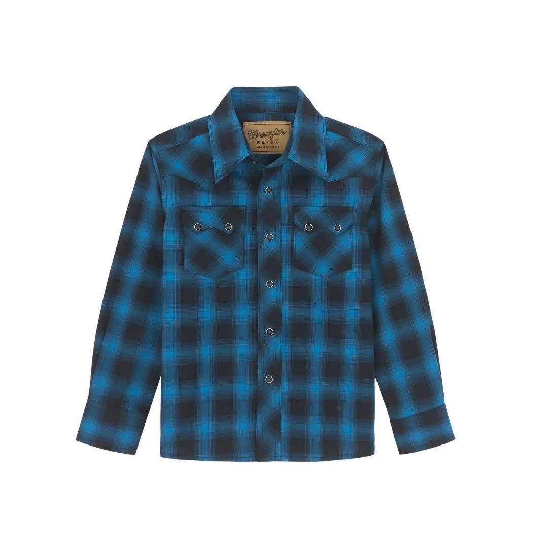 Wrangler Boys Retro® Long Sleeve Shirts - Black/Teal weis-western-wear