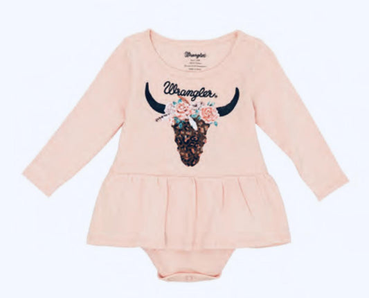 Wrangler Girl's Infant Knit Bodysuit With Skirt Floral Steer Head In Coral