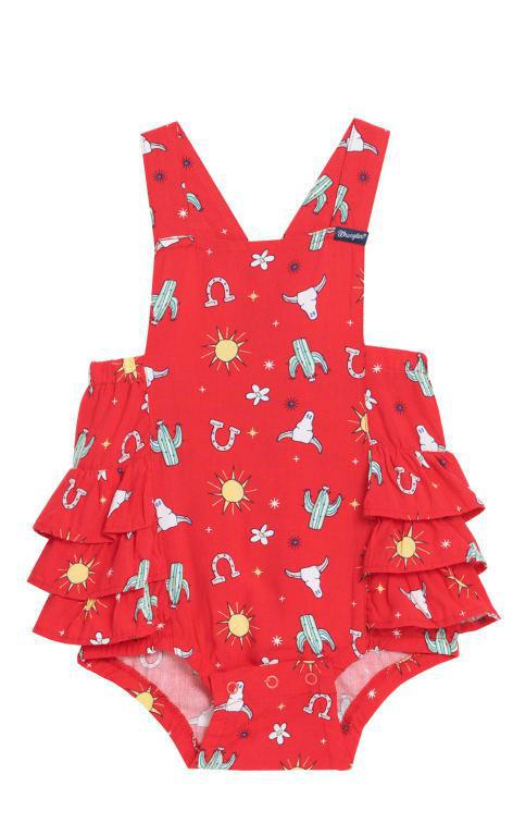 Wrangler Infant Girl's Red Western Print Sleeveless Ruffle Bottom Romper 11236592 - Wrangler