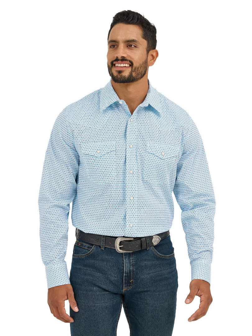 Wrangler Men's 20X Competition Advanced Comfort Long Sleeve Shirt- Classic Fit Turquoise