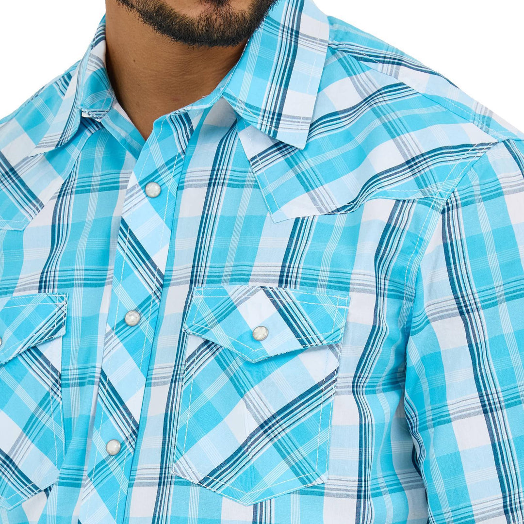 Wrangler Men's 20X Competition Advanced Comfort Short Sleeve Shirt- Classic Fit Turquoise