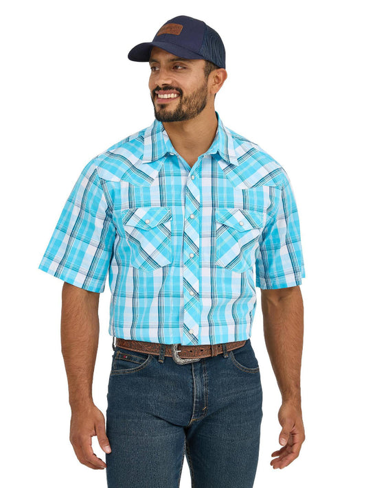 Wrangler Men's 20X Competition Advanced Comfort Short Sleeve Shirt- Classic Fit Turquoise