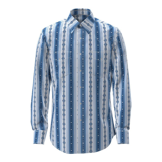 Wrangler Men's Checotah Western Long Sleeve Shirt - Classic Fit Blue