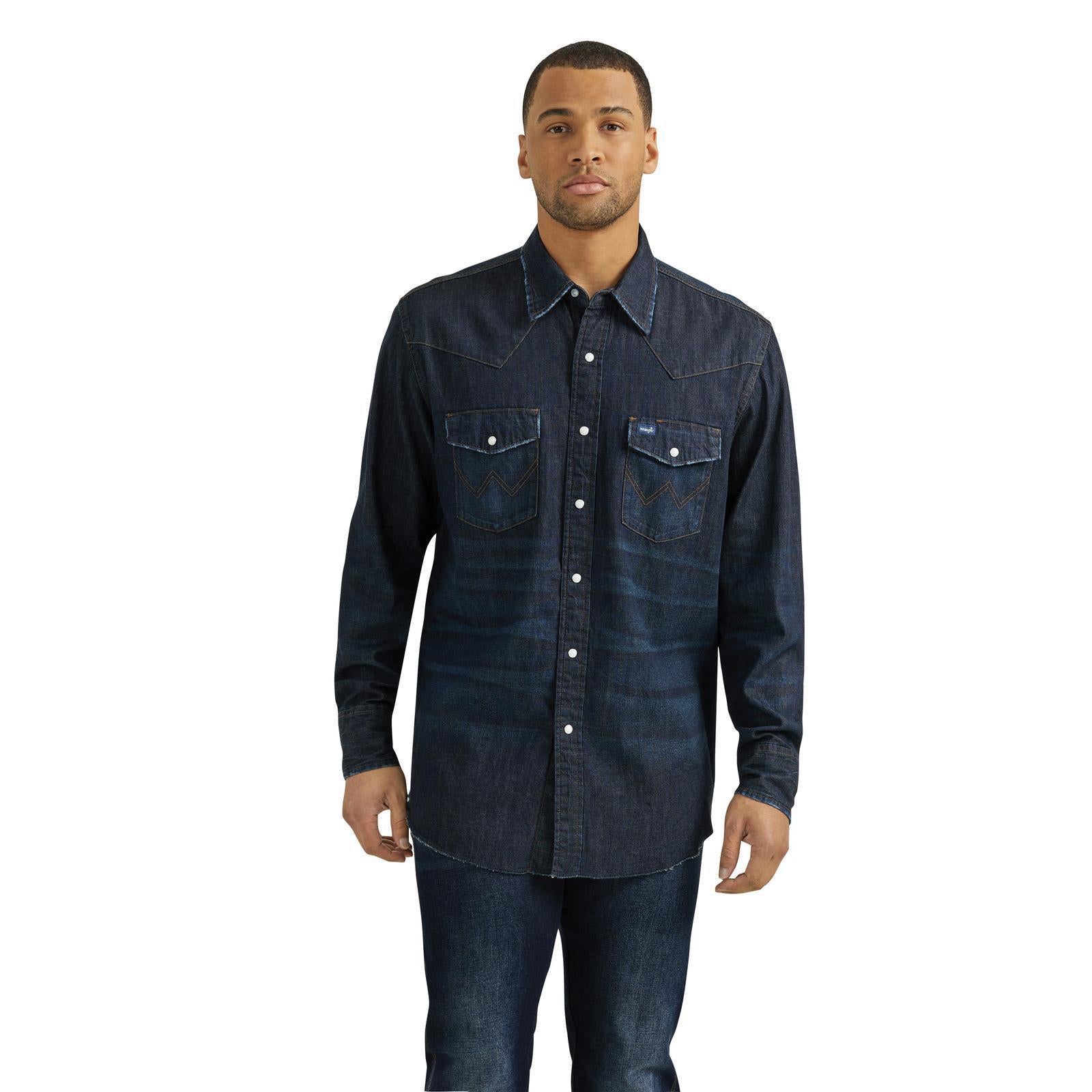 Button Down Wrangler Rugged Wear Denim Shirt Wrangler Men's Demin