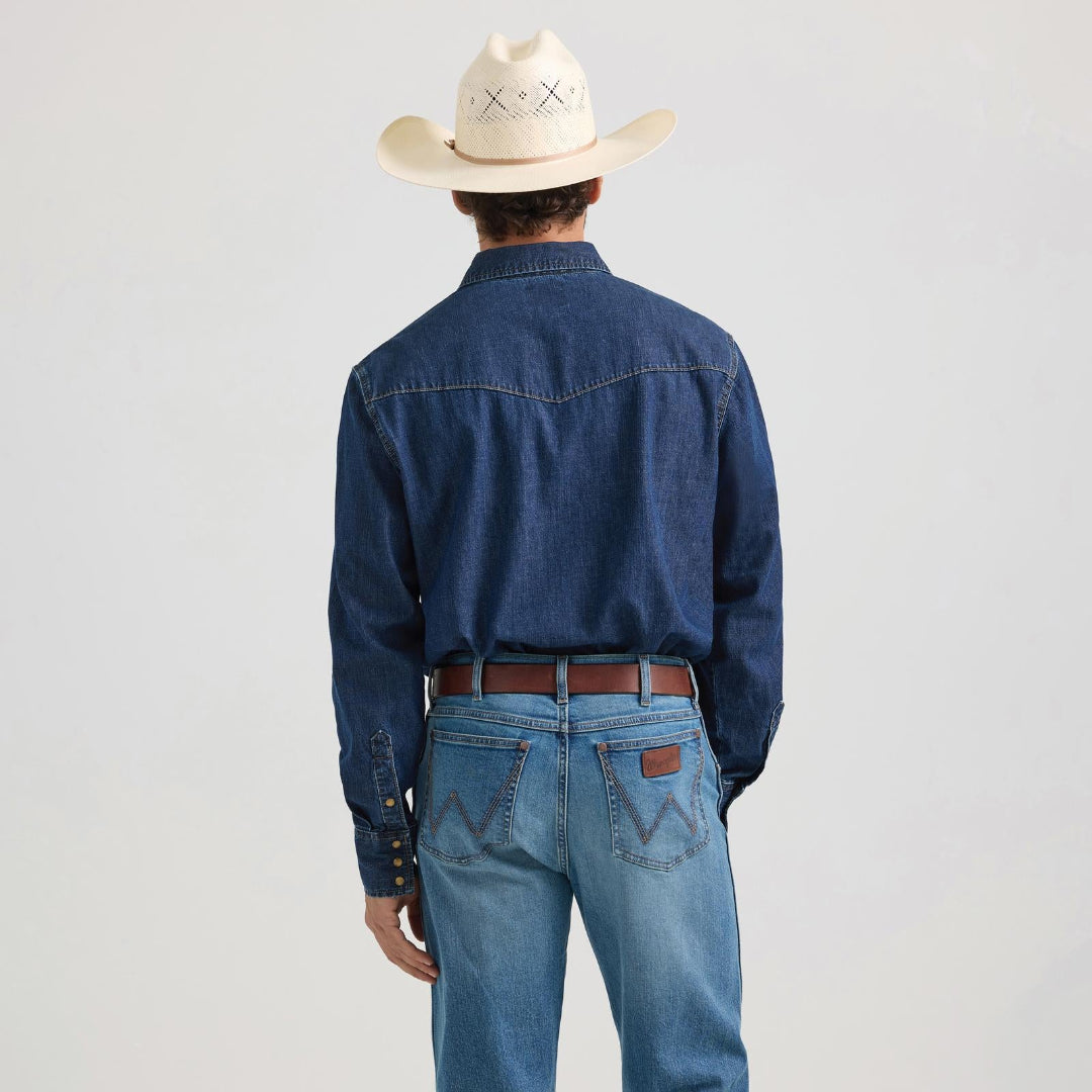 Wrangler Men's Denim Long Sleeve Button Up Dark Denim