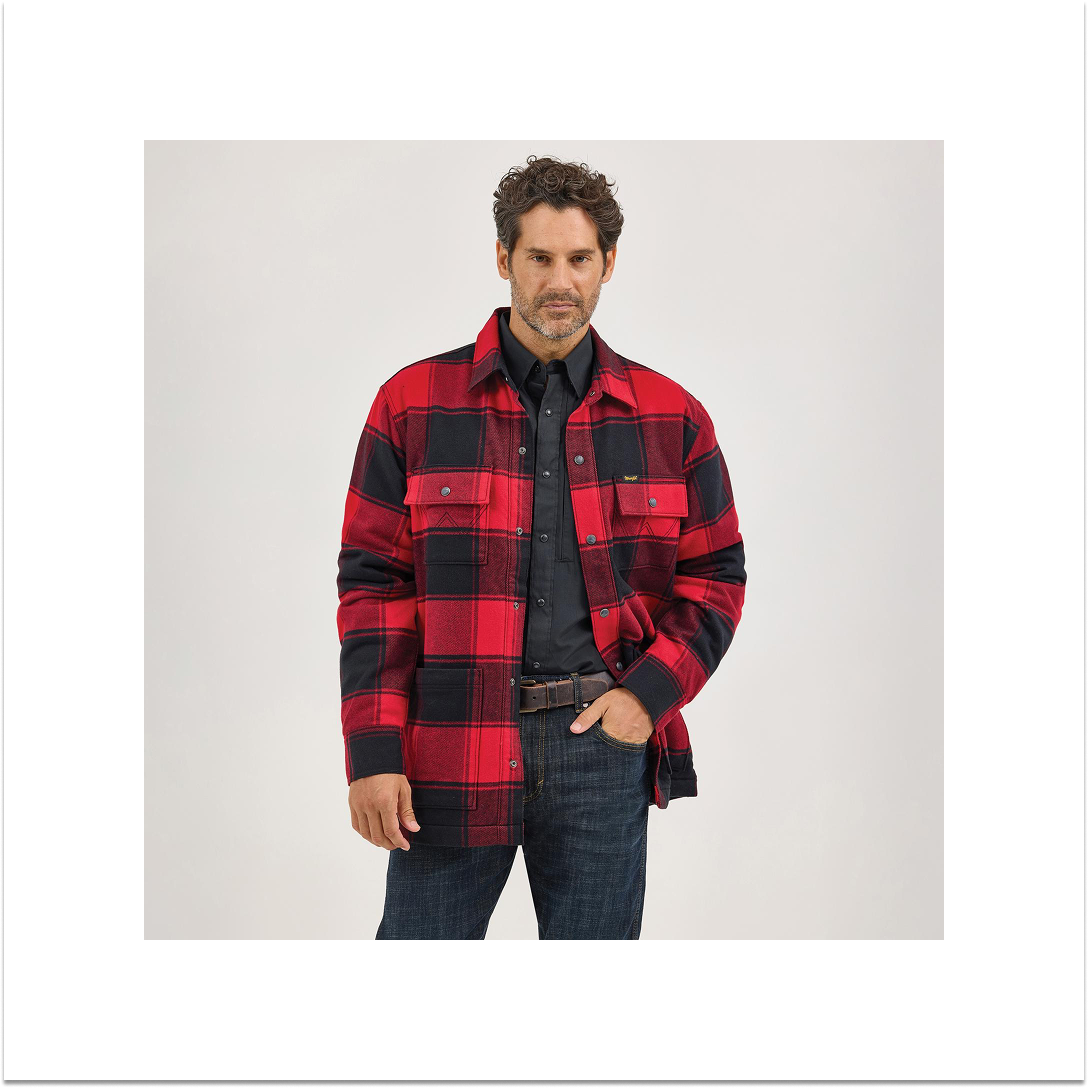 Wrangler Men's Flannel Shirt Jacket Sherpa Lined Red Buffalo weis-western-wear