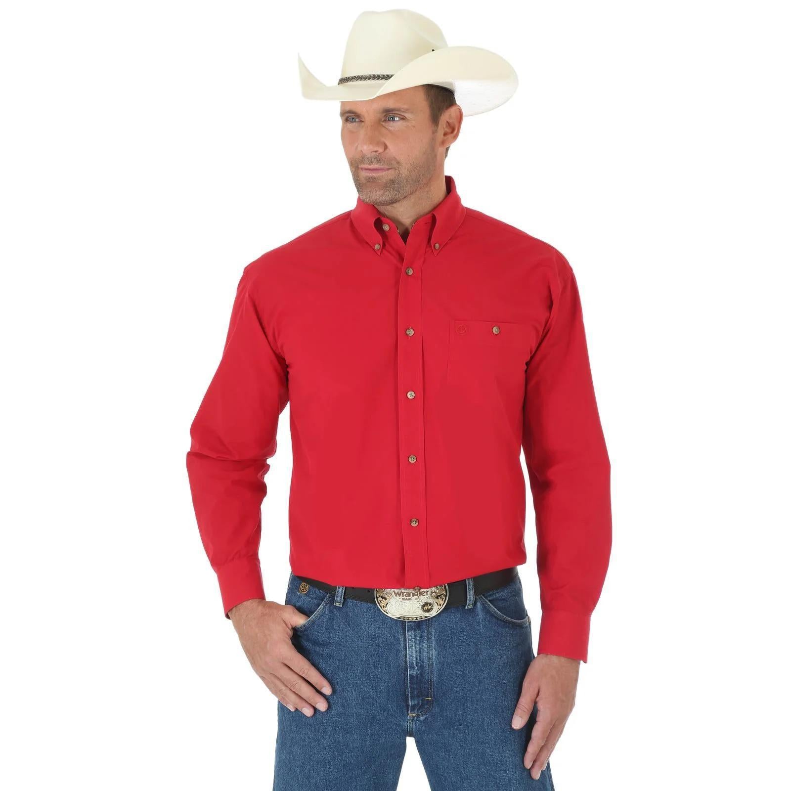 Wrangler Men's George Straight Collection, Long Sleeve Shirt in Red