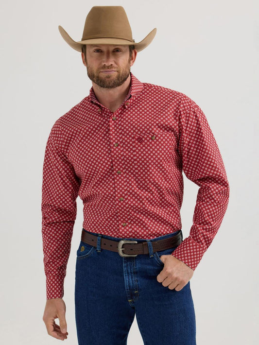 Wrangler Men's George Strait Collection One Pocket Long Sleeve Shirt Red