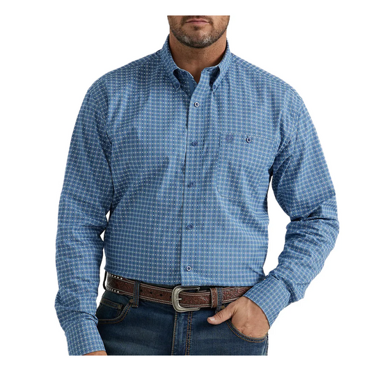 Wrangler Men's George Strait Western Shirt In Blue Print