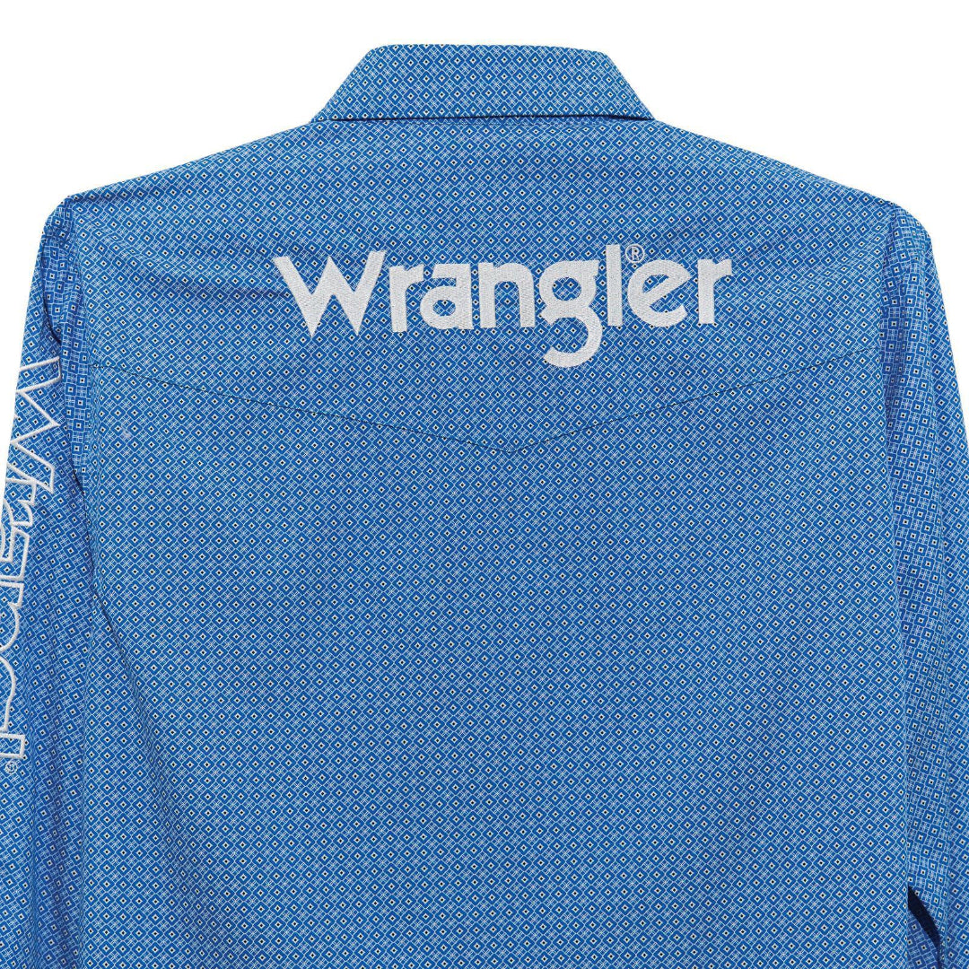 Wrangler Men's Logo Long Sleeve Shirt- Classic Fit Blue Snaps