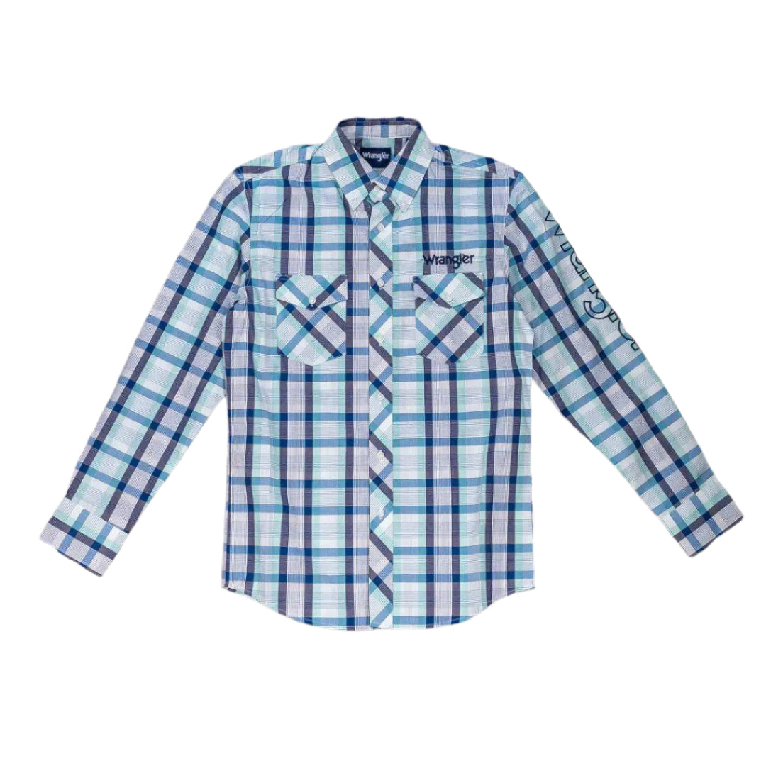 Wrangler Men's Logo Long Sleeve Shirt Teal