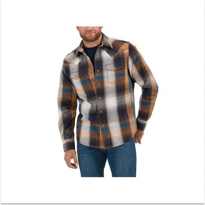Wrangler Men's Retro Long Sleeve Shirt Modern Fit Brown Multi weis-western-wear