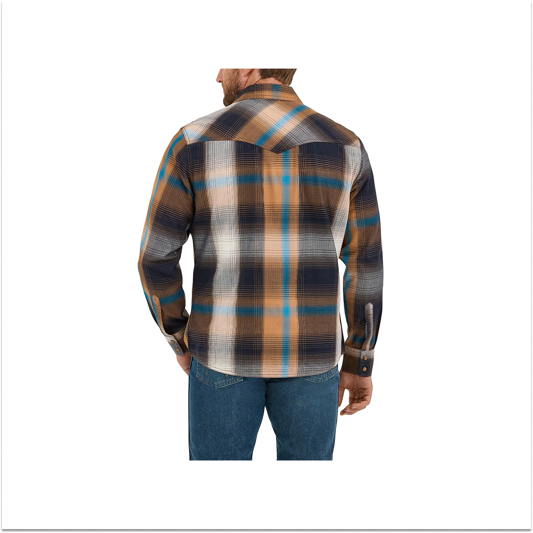 Wrangler Men's Retro Long Sleeve Shirt Modern Fit Brown Multi weis-western-wear