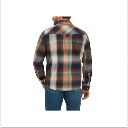 Wrangler Men's Retro Long Sleeve Shirt Modern Fit Brown Multi weis-western-wear