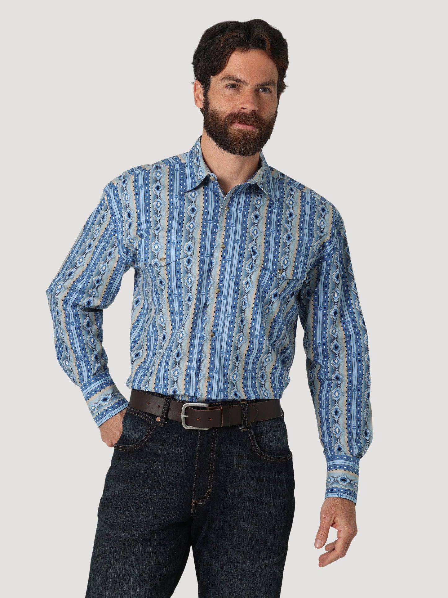 Wrangler Men’s Shirt Western Snaps Checotah Print Long - Clearance