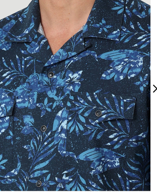 Wrangler Men’s Short Sleeve Shirt Coconut Lush Blue