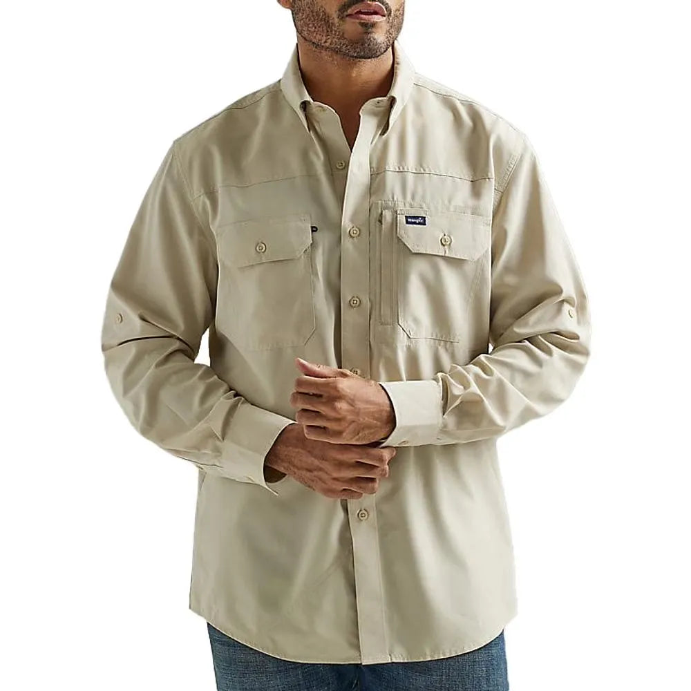 Wrangler Men's Solid Performance Long Sleeve Button Down Shirt weis-western-wear