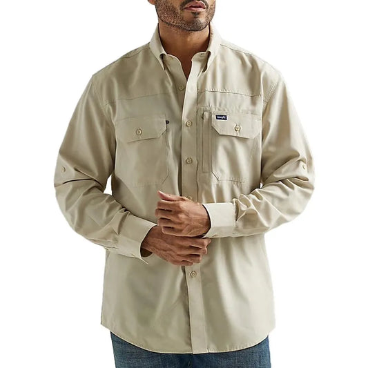 Wrangler Men's Solid Performance Long Sleeve Button Down Shirt weis-western-wear