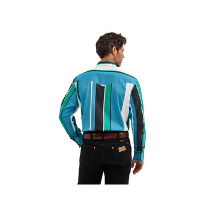 Wrangler Men's Vintage Inspired Brushpopper in Blue Multi Stripe weis-western-wear