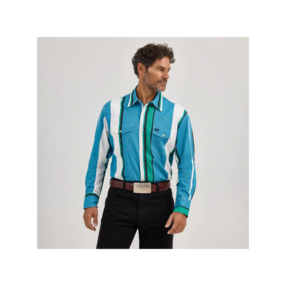 Wrangler Men's Vintage Inspired Brushpopper in Blue Multi Stripe weis-western-wear