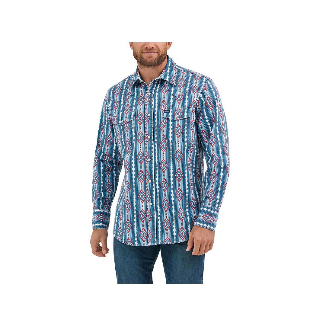 Wrangler Men's Vintage Inspired Long Sleeve Shirt Americana Multi