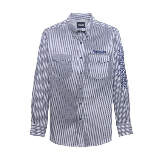 Wrangler Mens Blue Logo Print Long Sleeve Shirts