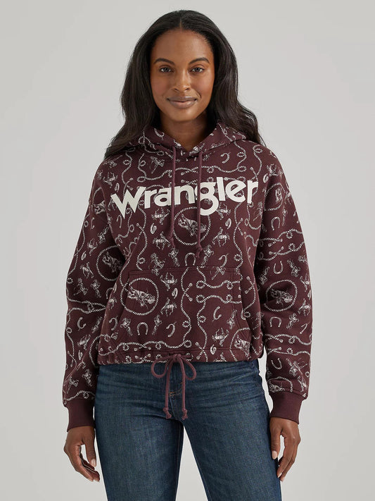 Wrangler Women's Allover Western Cinched Hoodie In Fudge